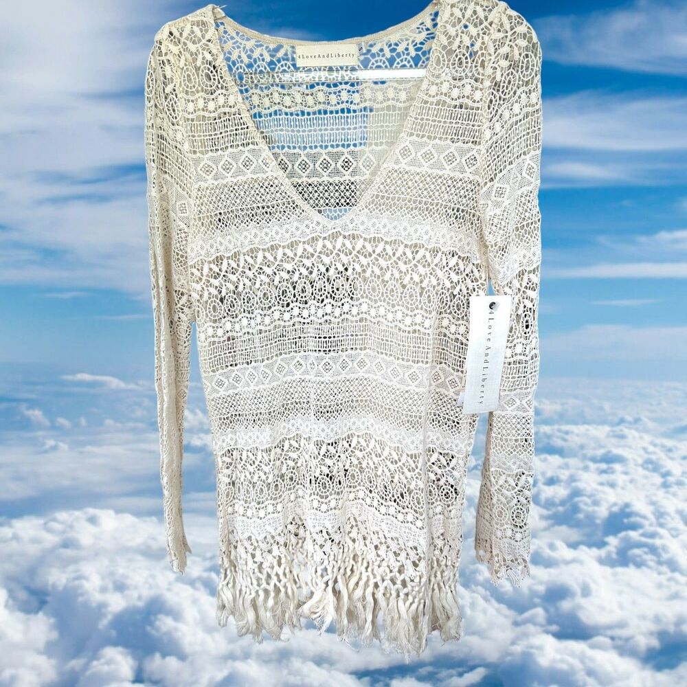 NWT Johnny Was 4 Love & Liberty Cloud Crochet Sweater S Long Sleeve Ivory $236